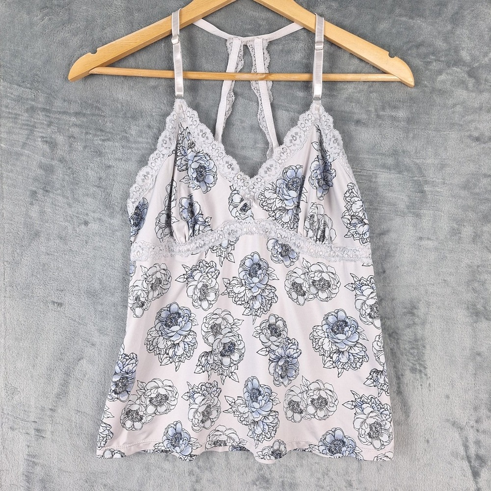 Womens Top Medium Purple Floral Babydoll Y2K Coquette Fairy Stretch Racerback‎